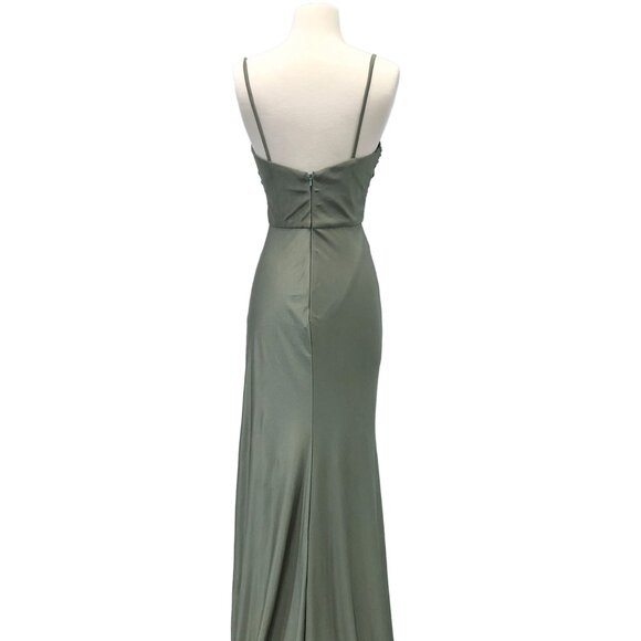 New Long Sheath Sleeveless Ruched Ceremonial Dress w/ Leg Slit & V-Neck DQ 4288 - Picture 4 of 9